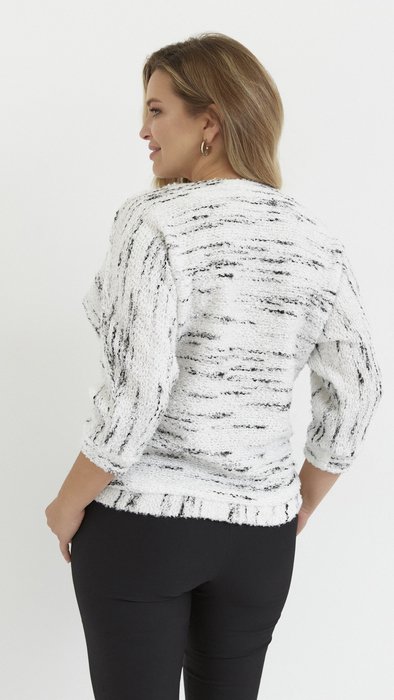 White and black women's blouse, women's kimono sweater a la bouclé