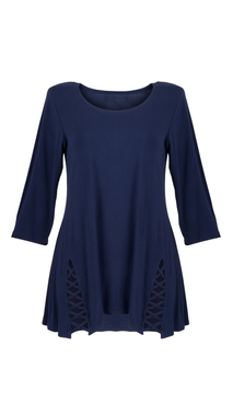 Women's navy blue tunic decorated with a unique braid made of trimmings
