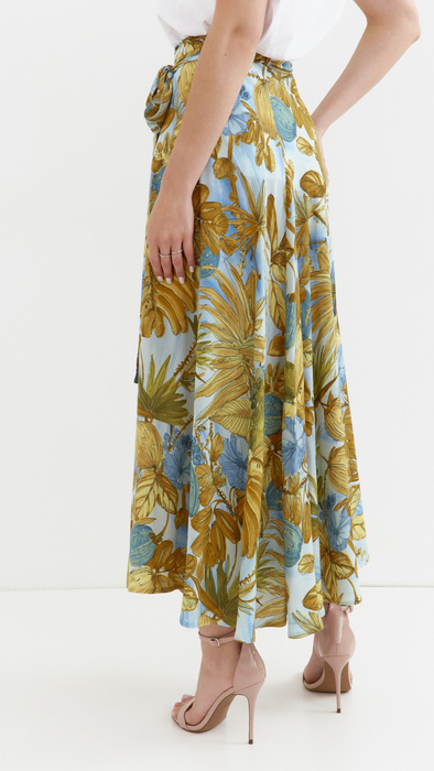 Blue women's floral pattern maxi tie skirt