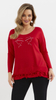 Red women's loose, elegant blouse with an application
