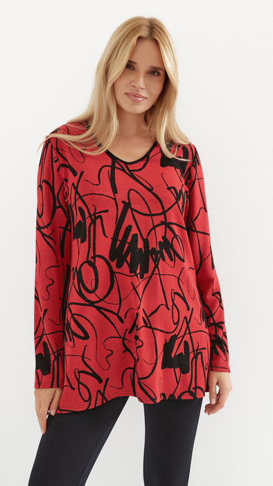 Warme rote Damen-Herbsttunika, dick gestrickt, originelles Muster