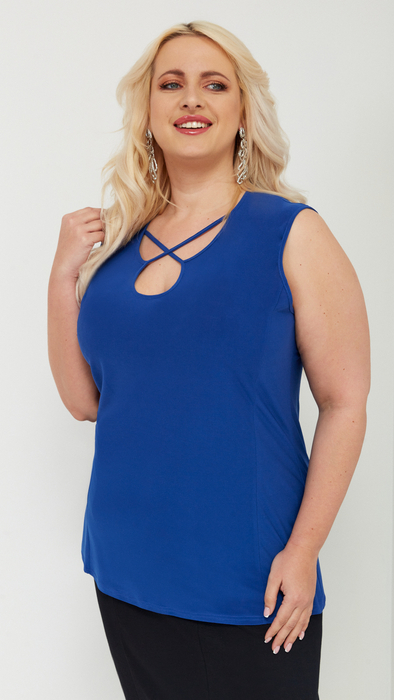 Women's elegant blouse without sleeves with a decorative neckline