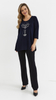 Navy blue women's tunic, loose, elegant blouse with an application cat