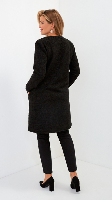 Women's black button-up spring autumn Bouclé coat