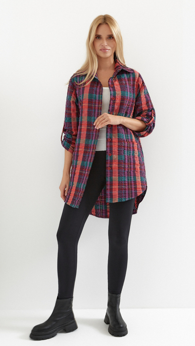 Women's cotton shirt, loose, oversize checkered tunic