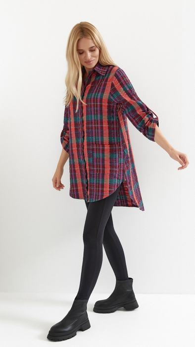 Women's cotton shirt, loose, oversize checkered tunic