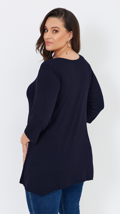 Dunkelblaue Damen Tunika, lose, elegante Bluse