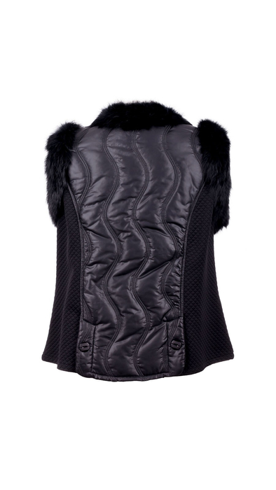 Black padded vest made of natural rabbit fur
