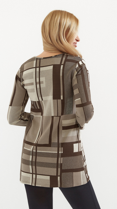 Warme Damen Herbsttunika, dickerer Strick in Brauntönen