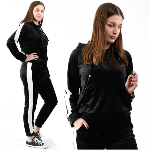 Dres damski czarny welurowy modny komplet dresowy