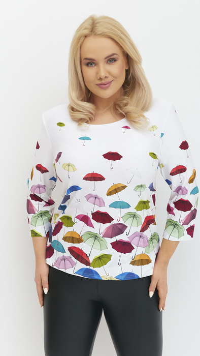 Women's white blouse with elegant umbrellas