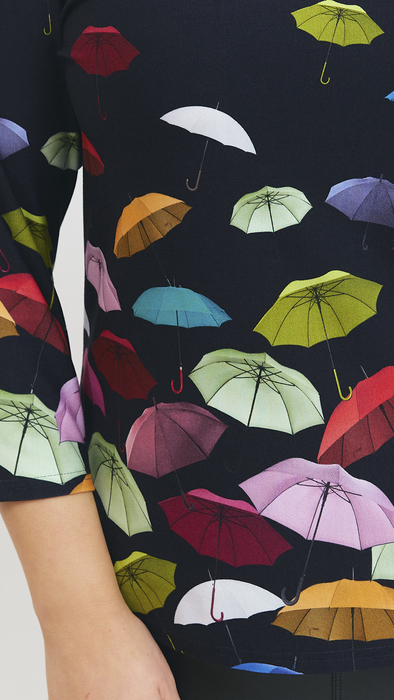 Women's navy blue blouse with elegant umbrellas