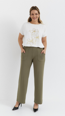 Olive women's trousers wide khaki loose trousers with pockets