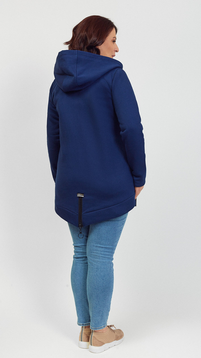 Women's long zip hooded cotton sweatshirt