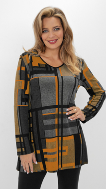 Gray warm autumn women's tunic with orange motifs