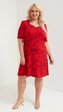 Red spring dress midi pattern