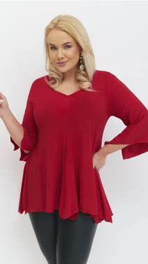 Red tunic women's elegant bell sleeve blouse
