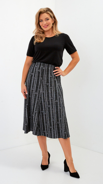 Szaro - czarna spódnica damska długa wzorzysta