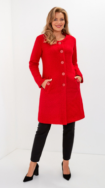 Czerwony płaszcz damski zapinany wiosenny jesienny Bouclé