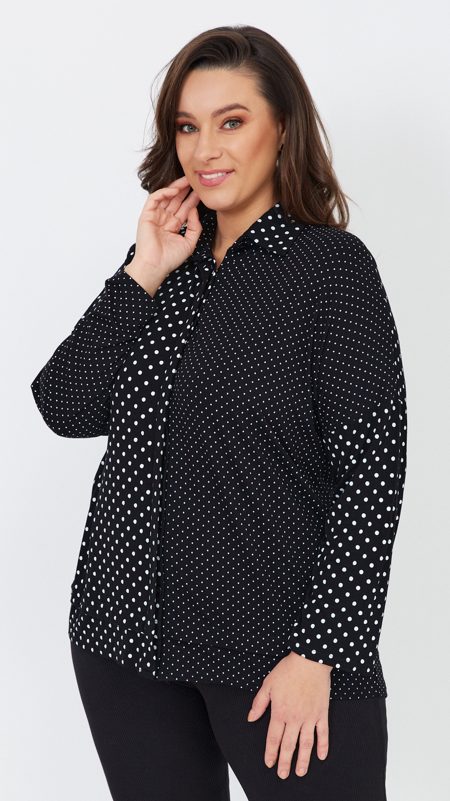 Plus size black and white cheap polka dot blouse